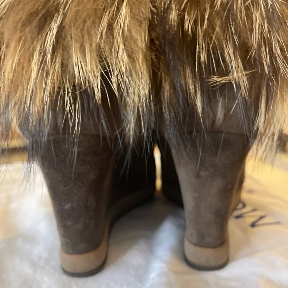 Moncler Charlotte Suede Wedge Boots with Fur Trim (Size 37) NWT Box and dustbag. - Picture 7 of 8